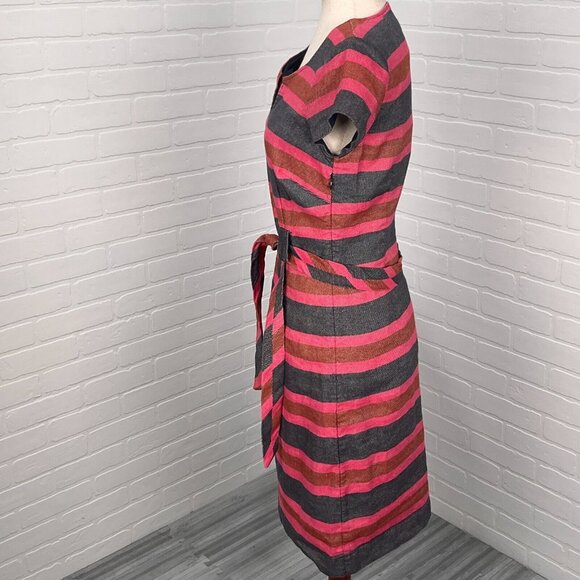 Boden Dress Women 4R‎ Black Pink Stripe Sheath Cotton Linen Classic Career VTG - Picture 3 of 14